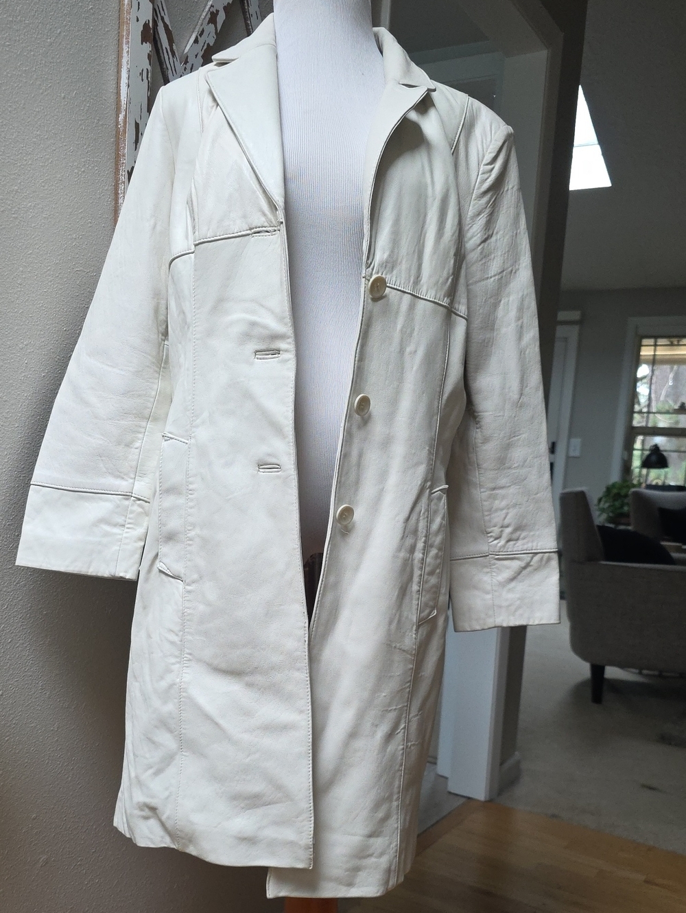 Wilsons Leather Cream Button-Front Trench Coat